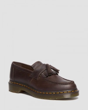 Dark Brown Doctor Martens Adrian Crazy Horse Leather Tassel Loafers (Crazy Horse) | XM39-S2FT