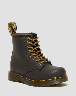 Dark Brown Doctor Martens Toddler 1460 Wildhorse Leather Lace Up Boots (Wildhorse Lamper) | XV61-M1WL