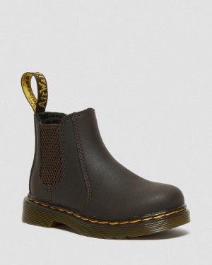 Dark Brown Doctor Martens Toddler 2976 Wildhorse Leather Chelsea Boots (Wildhorse Lamper) | SV17-H5TQ