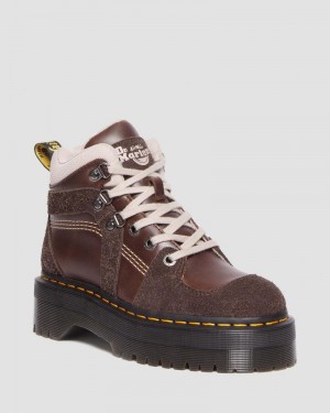 Dark Brown Doctor Martens Zuma Leather & Suede Hiker Style Boots (Classic Pull Up + Wooly Bully) | HV76-E0JO