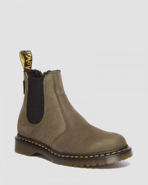 Dms Olive Doctor Martens 2976 Fleece Lined Leather Chelsea Boots (Archive Pull Up) | UR77-Q3LP