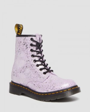 Lilac Doctor Martens 1460 Metallic Splatter Suede Lace Up Boots (Metallic Paint Splatter Suede) | EP10-E3RP