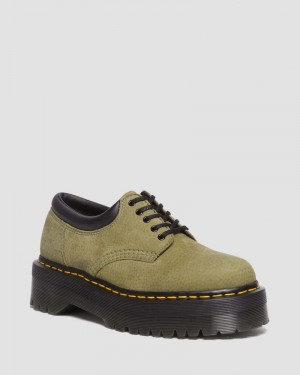 Muted Olive Doctor Martens 8053 Tumbled Nubuck Leather Platform Casual Shoes (Titan) | DC78-Z9TL