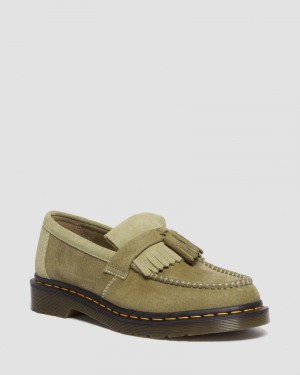 Muted Olive Doctor Martens Adrian Tumbled Nubuck Leather Tassel Loafers (Tumbled Nubuck) | PN83-J1RX