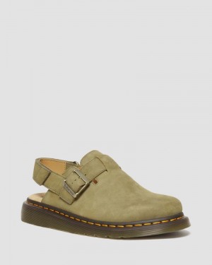 Muted Olive Doctor Martens Jorge II Tumbled Nubuck Leather Slingback Mules (Tumbled Nubuck) | FB58-J5PO