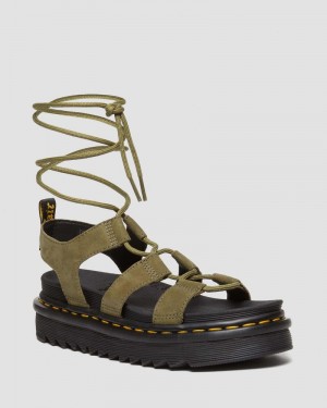 Muted Olive Doctor Martens Nartilla Tumbled Nubuck Leather Gladiator Sandals (Tumbled Nubuck) | AP54-A4XM