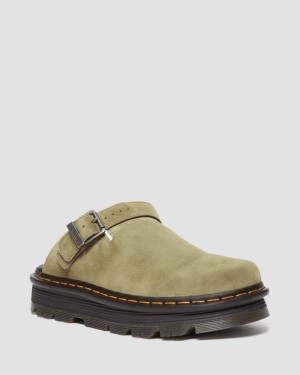 Muted Olive Doctor Martens Zebzag Suede Casual Slingback Platform Mules (E.H.Suede) | YY84-B8PK