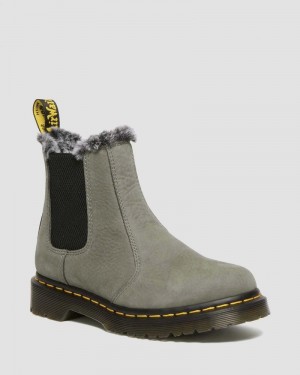 NICKEL GREY Doctor Martens 2976 Leonore Faux Fur Lined Nubuck Chelsea Boots (Milled Nubuck Wp) | HZ72-I5CY