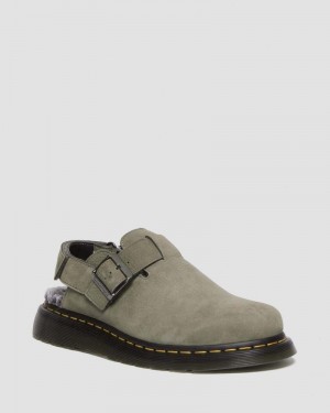 NICKEL GREY Doctor Martens Jorge II Faux Fur Lined Nubuck Slingback Mules (Milled Nubuck Wp) | MU81-U2QE