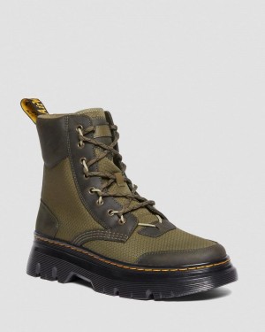 Olive Doctor Martens Tarik Leather & Nylon Utility Boots (Waxed Full Grain+Hydro+ Recycled Nylon Ripstop) | VF39-N7QG