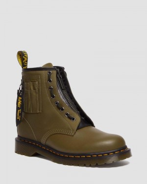 Olive / Black Doctor Martens 1460 Ben Alpha Industries Nylon & Leather Lace Up Boots | NY45-A1YM