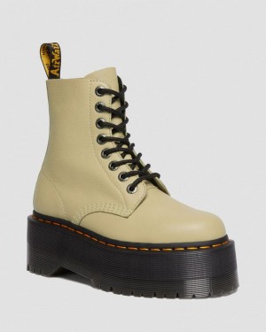 Pale Olive Doctor Martens 1460 Pascal Max Leather Platform Boots (Pisa) | FV65-D0YP