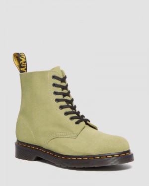 Pale Olive Doctor Martens 1460 Pascal Suede Lace Up Boots (E H Suede+E H Suede Mb) | JE18-R5NF