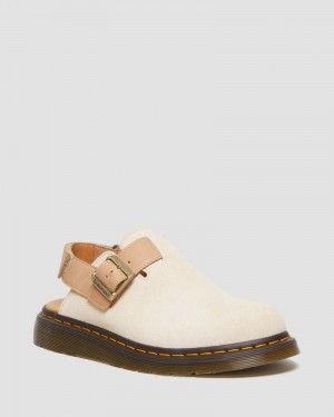 Parchment Beige/Beige Doctor Martens Jorge II Suede & Leather Slingback Mules (E.H.Suede+Carrara) | JU85-H0LV