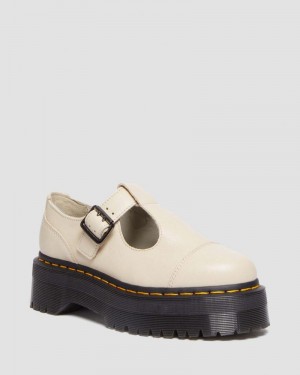 Parchment Beige Doctor Martens Bethan Pisa Leather Platform Mary Jane Shoes (Pisa) | WU09-Y4DA