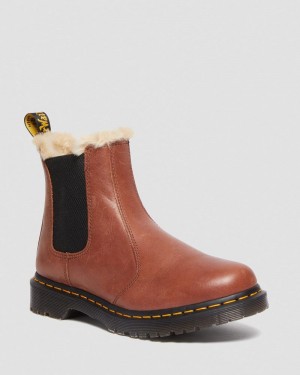 TAN Doctor Martens 2976 Leonore - Faux Fur-Lined Chelsea Boots (Farrier) | WT45-F0EP