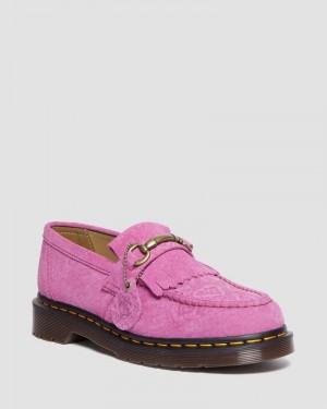 Thrift Pink Doctor Martens Adrian Snaffle Repello Emboss Suede Kiltie Loafers (Repello Calf Suede Python Emboss) | KF17-S1MK