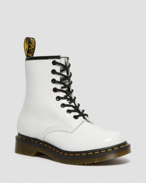 White Doctor Martens 1460 - Patent Leather Lace Up Boots (Patent Leather) | DY74-T9BZ