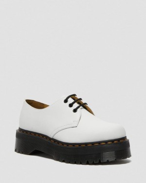 White Doctor Martens 1461 Smooth Leather Platform Shoes (Polished Smooth) | DE66-M4UB