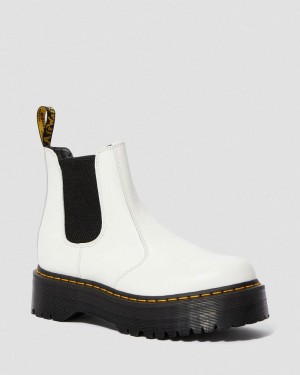 White Doctor Martens 2976 Smooth Leather Platform Chelsea Boots (Smooth Leather) | QL42-Y9BM