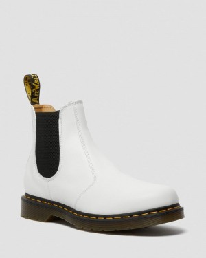 White Doctor Martens 2976 Yellow Stitch Smooth Leather Chelsea Boots (Smooth Leather) | YG05-M8UR