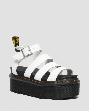 White Doctor Martens Blaire Hydro Leather Platform Strap Sandals (Hydro Leather) | YP37-K1AN