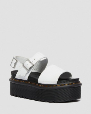 White Doctor Martens Voss - Leather Strap Platform Sandals (Hydro Leather) | YB78-R9KG