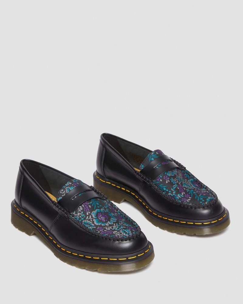 BLACK/FLORAL Doctor Martens Penton Floral Jacquard Loafers | GB46-C6HD