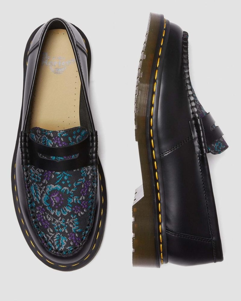 BLACK/FLORAL Doctor Martens Penton Floral Jacquard Loafers | GB46-C6HD