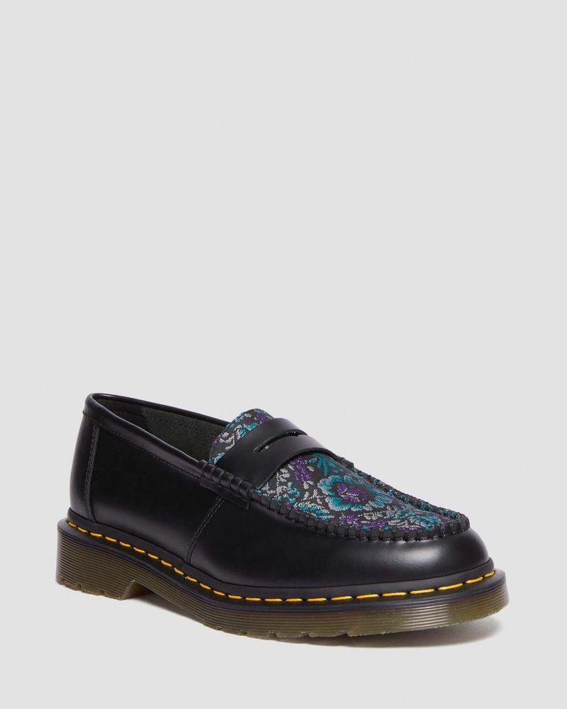 BLACK/FLORAL Doctor Martens Penton Floral Jacquard Loafers | GB46-C6HD