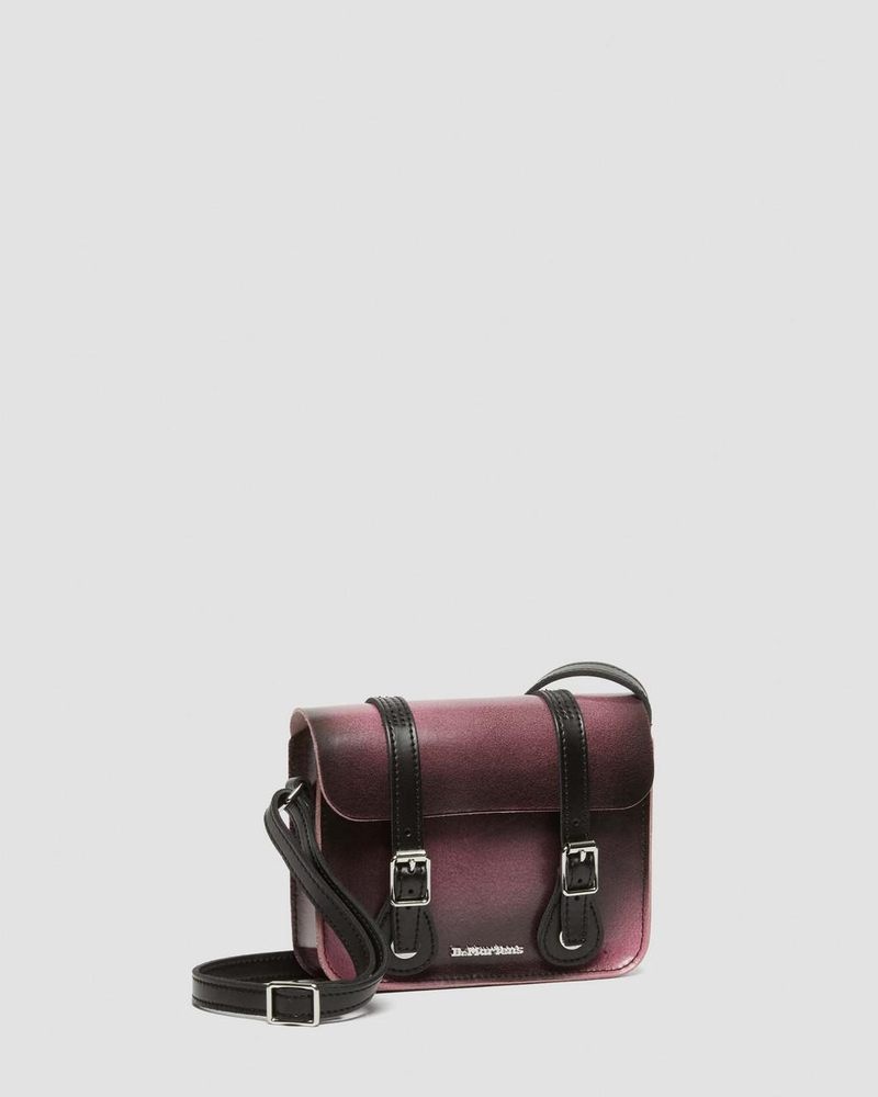 Black+Fondant Pink Doctor Martens 7 Inch Distressed Leather Crossbody Bag (Two Tone Rub Off+Kiev) | EA84-W4MS