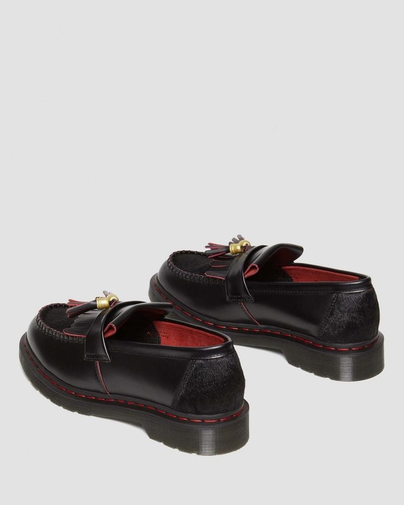 Black/Red/Black Doctor Martens Adrian Year of the Dragon Hair-On Tassel Loafers (Smooth Slice+Hair On) | YO86-G6RF