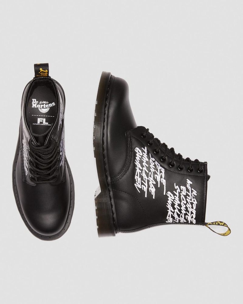 Black Doctor Martens 1460 Futura Embroidered Leather Lace Up Boots (Nappa Leather) | CQ11-G0LZ