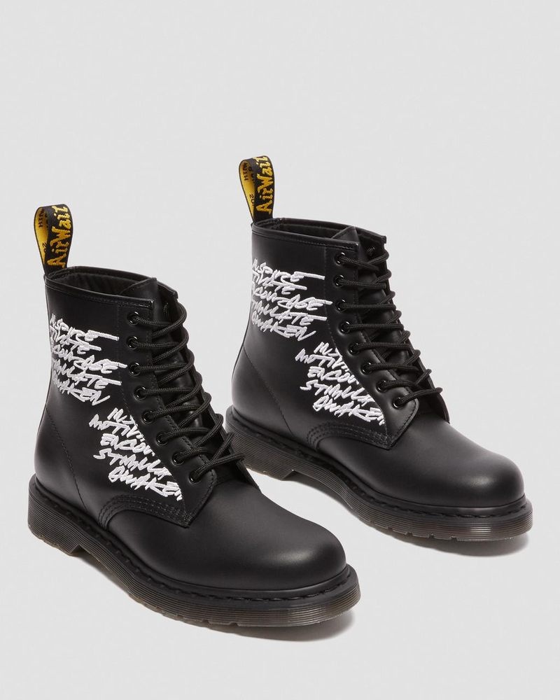 Black Doctor Martens 1460 Futura Embroidered Leather Lace Up Boots (Nappa Leather) | AT42-S2TV