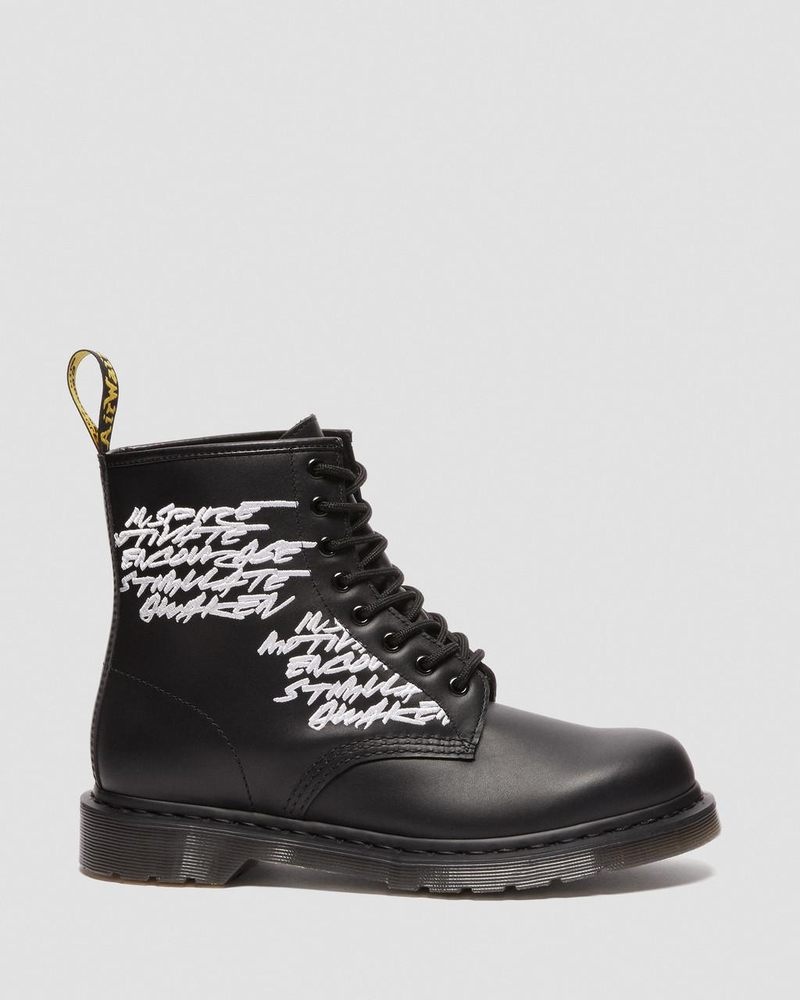 Black Doctor Martens 1460 Futura Embroidered Leather Lace Up Boots (Nappa Leather) | AT42-S2TV