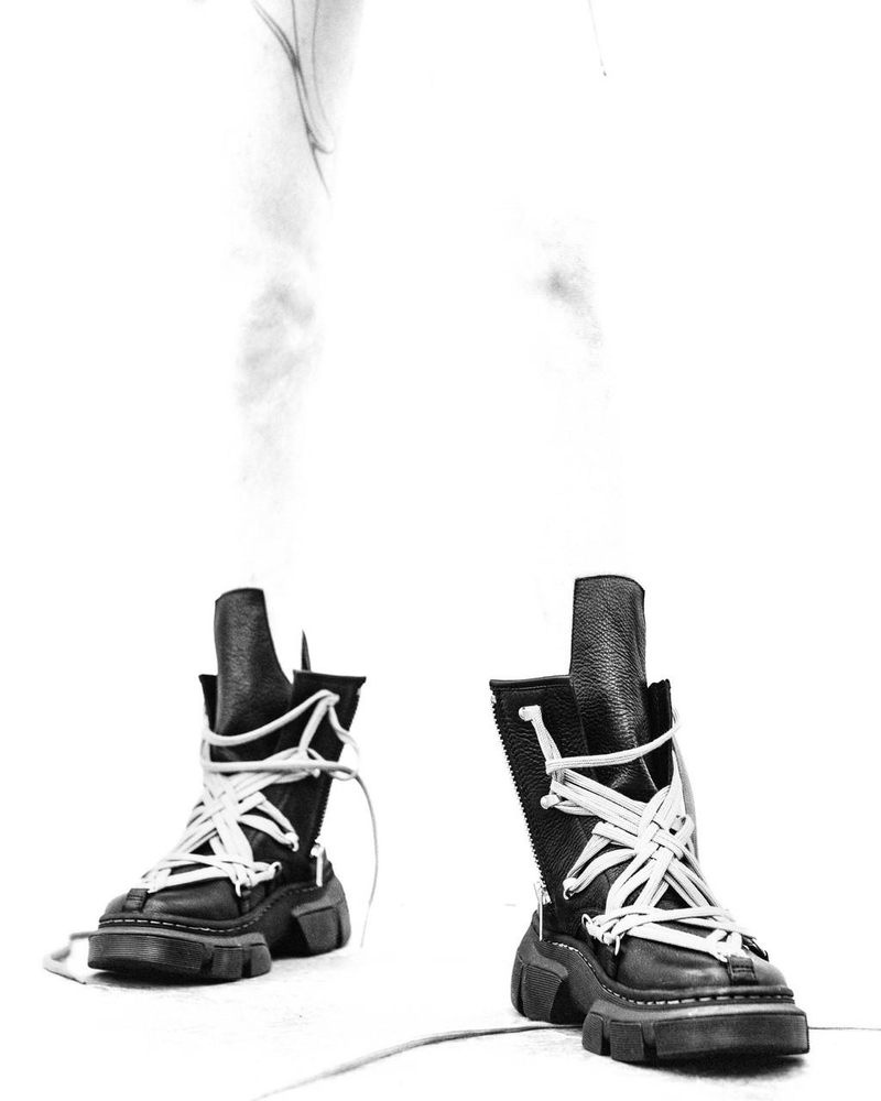 Black Doctor Martens 1460 Rick Owens DMXL Megalace Leather Lace Up Boots (Lunar) | NS43-G0AO