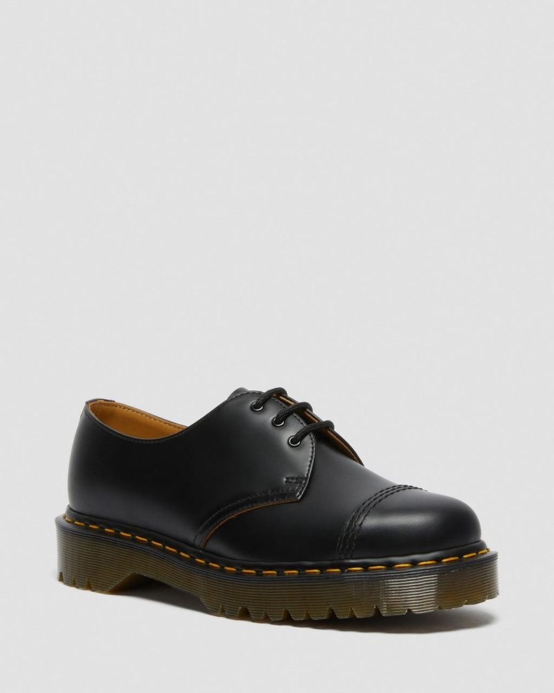 Black Doctor Martens 1461 Bex Made in England Toe Cap Oxford Shoes (Vintage Smooth) | YT96-N8JL