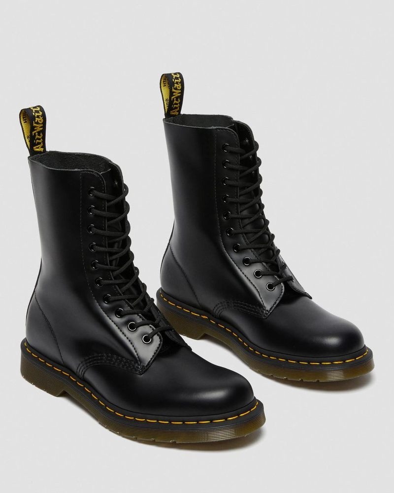 Black Doctor Martens 1490 Smooth Leather Mid Calf Boots (Smooth Leather) | VP67-X4JM