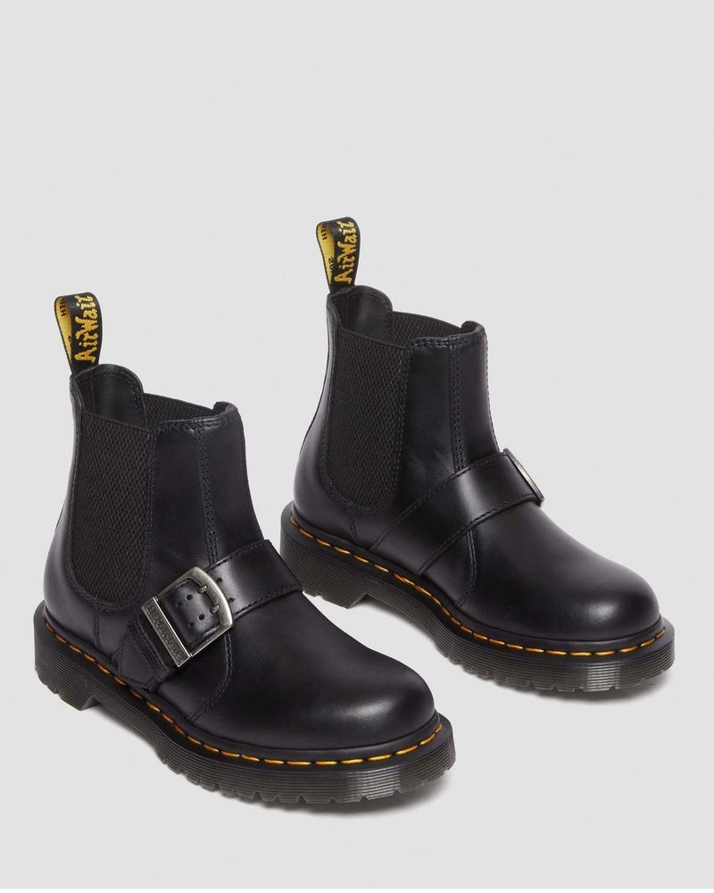 Black Doctor Martens 2976 Buckle Pull Up Leather Chelsea Boots (Pull Up) | HF54-P6CC