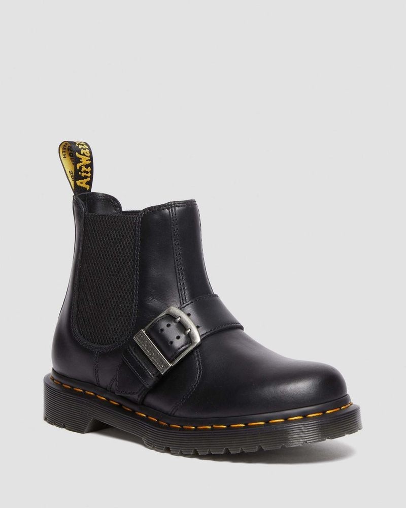 Black Doctor Martens 2976 Buckle Pull Up Leather Chelsea Boots (Pull Up) | HF54-P6CC