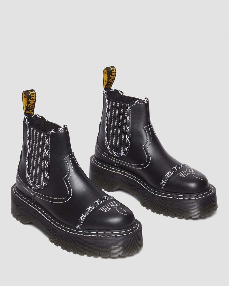 Black Doctor Martens 2976 Gothic Americana Leather Platform Chelsea Boots (Wanama) | FD42-H9QF