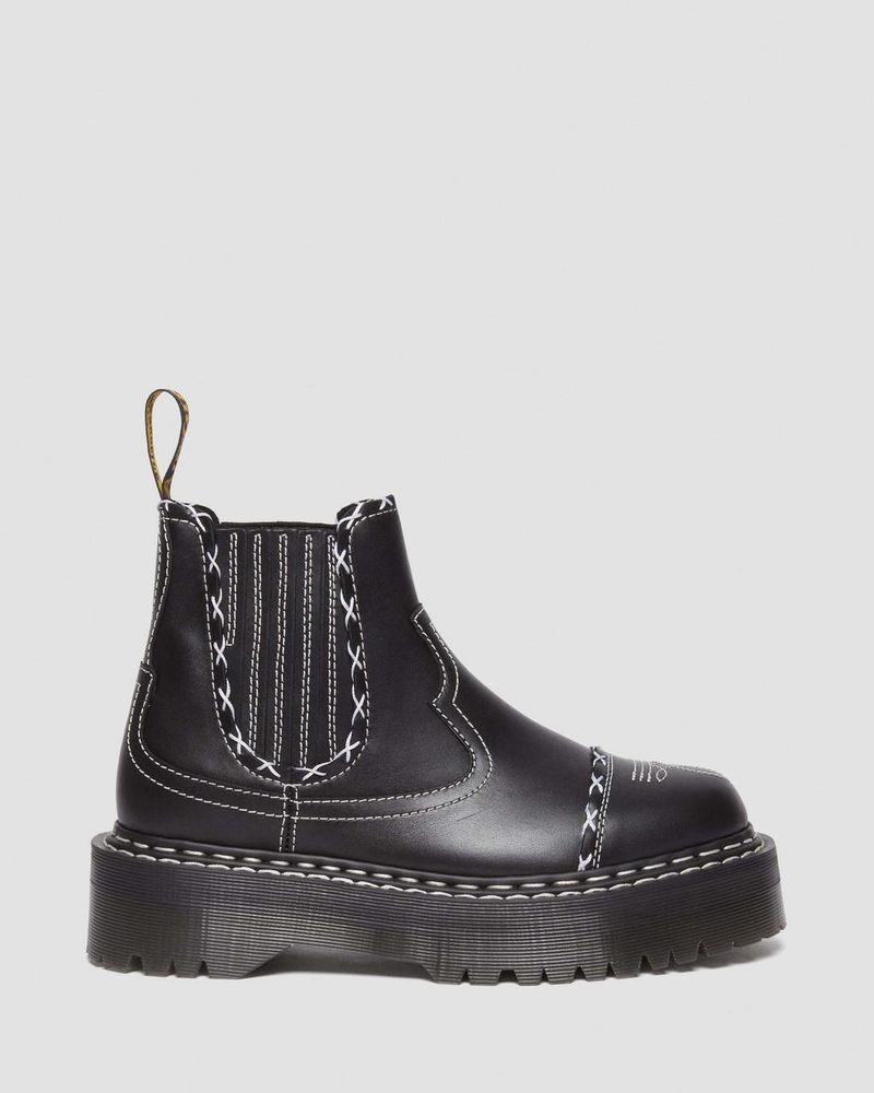 Black Doctor Martens 2976 Gothic Americana Leather Platform Chelsea Boots (Wanama) | FD42-H9QF