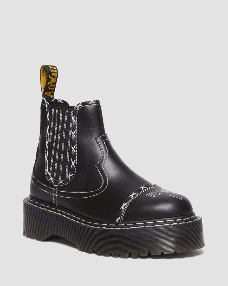 Black Doctor Martens 2976 Gothic Americana Leather Platform Chelsea Boots (Wanama) | FD42-H9QF