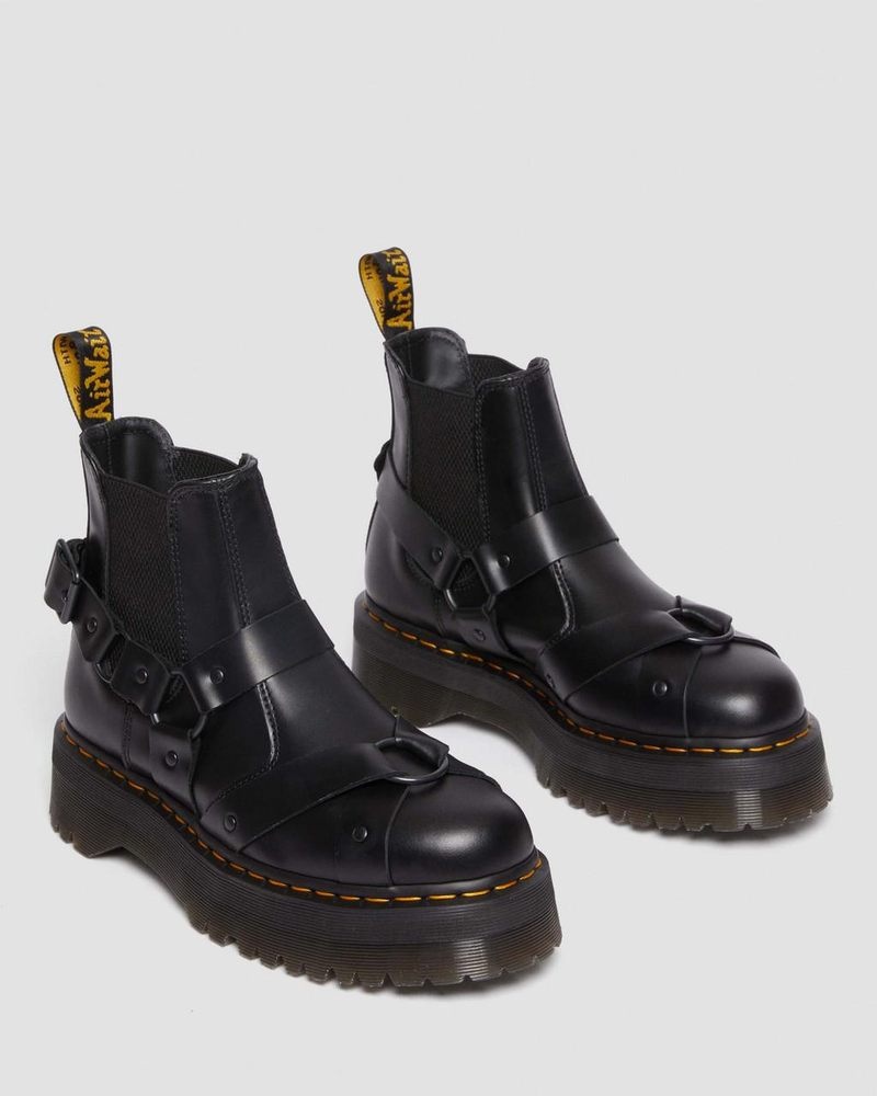 Black Doctor Martens 2976 Harness Leather Platform Chelsea Boots (Paris) | HI78-E3ND