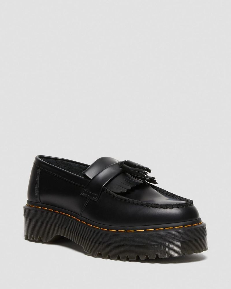 Black Doctor Martens Adrian Leather Platform Tassel Loafers (Smooth Leather) | TL35-L8HV