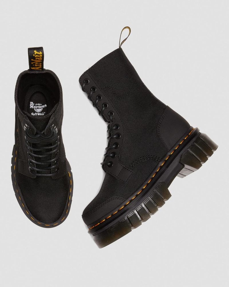 Black Doctor Martens Audrick 10-Eye Poly & Leather Platform Boots (Ajax+Extra Tough 50/50) | IX81-J6AR