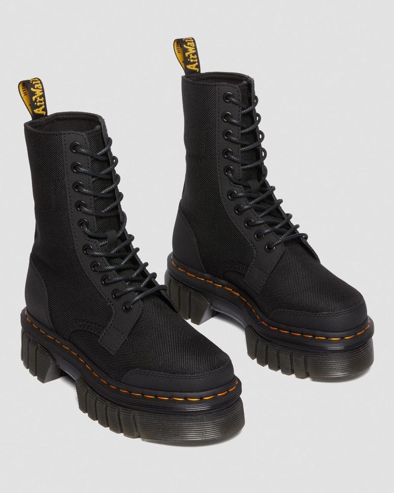 Black Doctor Martens Audrick 10-Eye Poly & Leather Platform Boots (Ajax+Extra Tough 50/50) | RN48-S8MZ