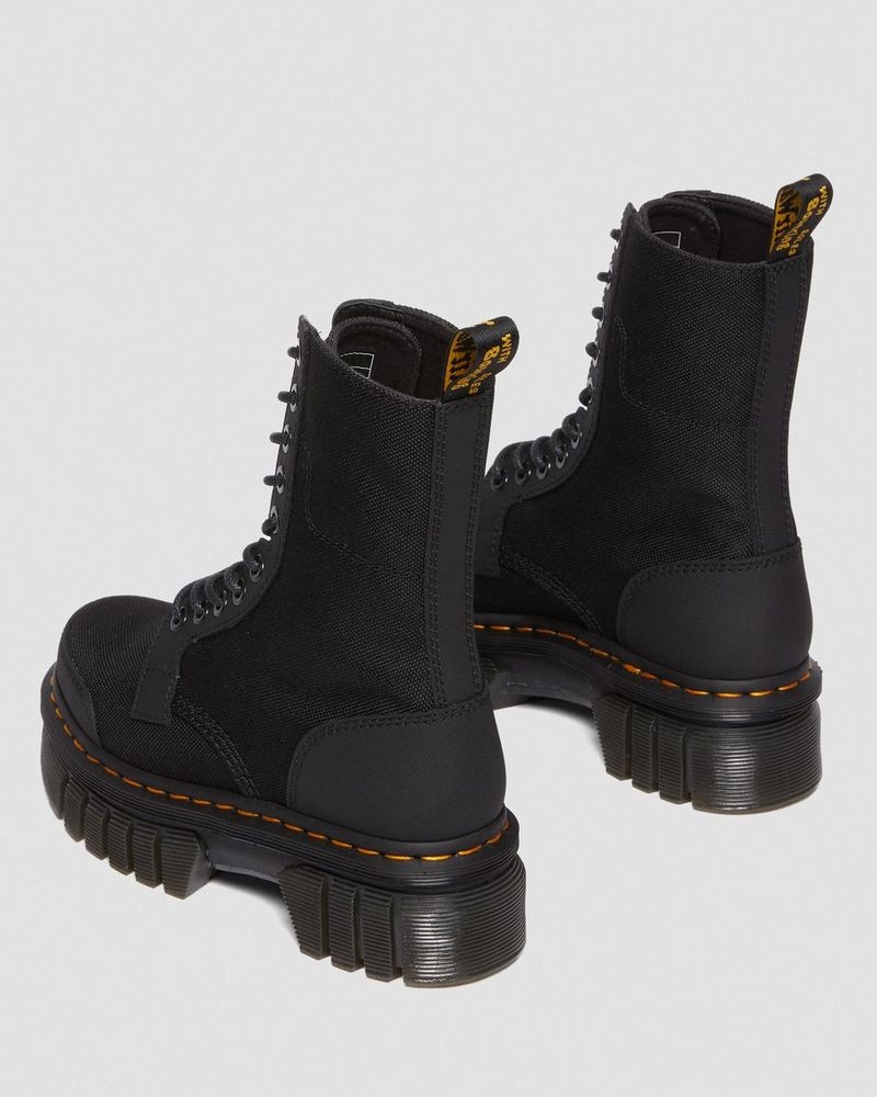 Black Doctor Martens Audrick 10-Eye Poly & Leather Platform Boots (Ajax+Extra Tough 50/50) | RN48-S8MZ