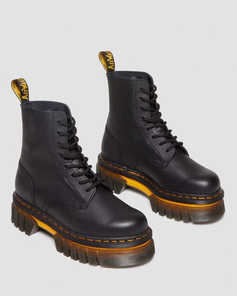 Black Doctor Martens Audrick Contrast Sole Leather Platform Ankle Boots (Polished Lucido) | OC40-G6ZS