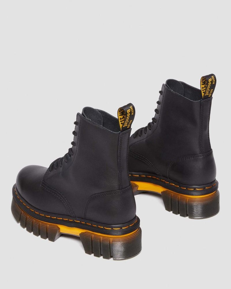 Black Doctor Martens Audrick Contrast Sole Leather Platform Ankle Boots (Polished Lucido) | OC40-G6ZS